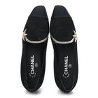 Chanel Suede Calfskin Grosgrain Crystal Star Mocassin Loafers 38 Black