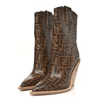 Fendi Glazed Fabric FF 1974 Cutwalk Ankle Boots 36 Mogano Panna
