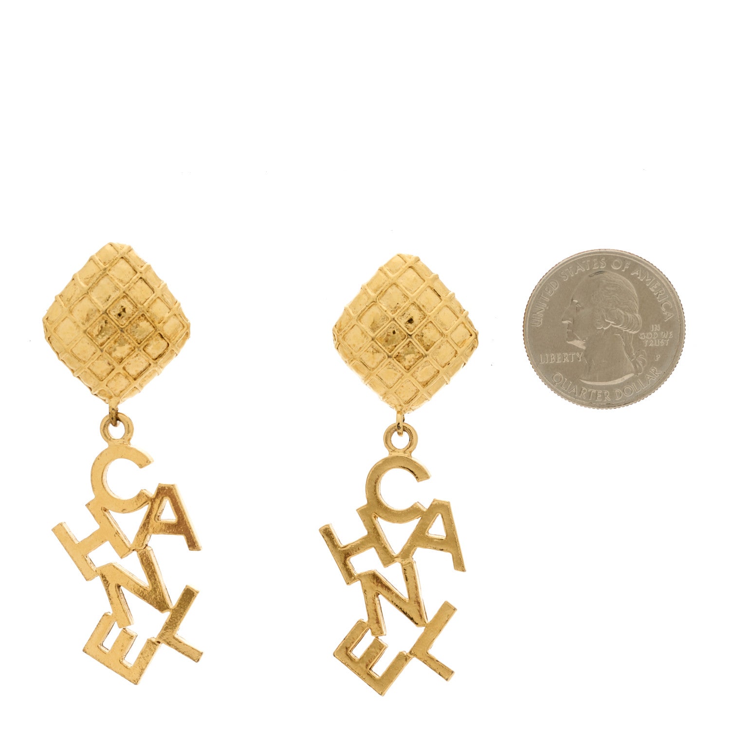 Chanel CC Logo Drop Earrings Gold