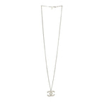 Chanel Metal Crystal CC Long Chain Necklace Silver