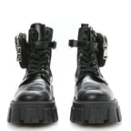 Prada Spazzolato Rois Nylon Metal Triangle Logo Monolith Pouch Pocket 55mm Boots 37 Black