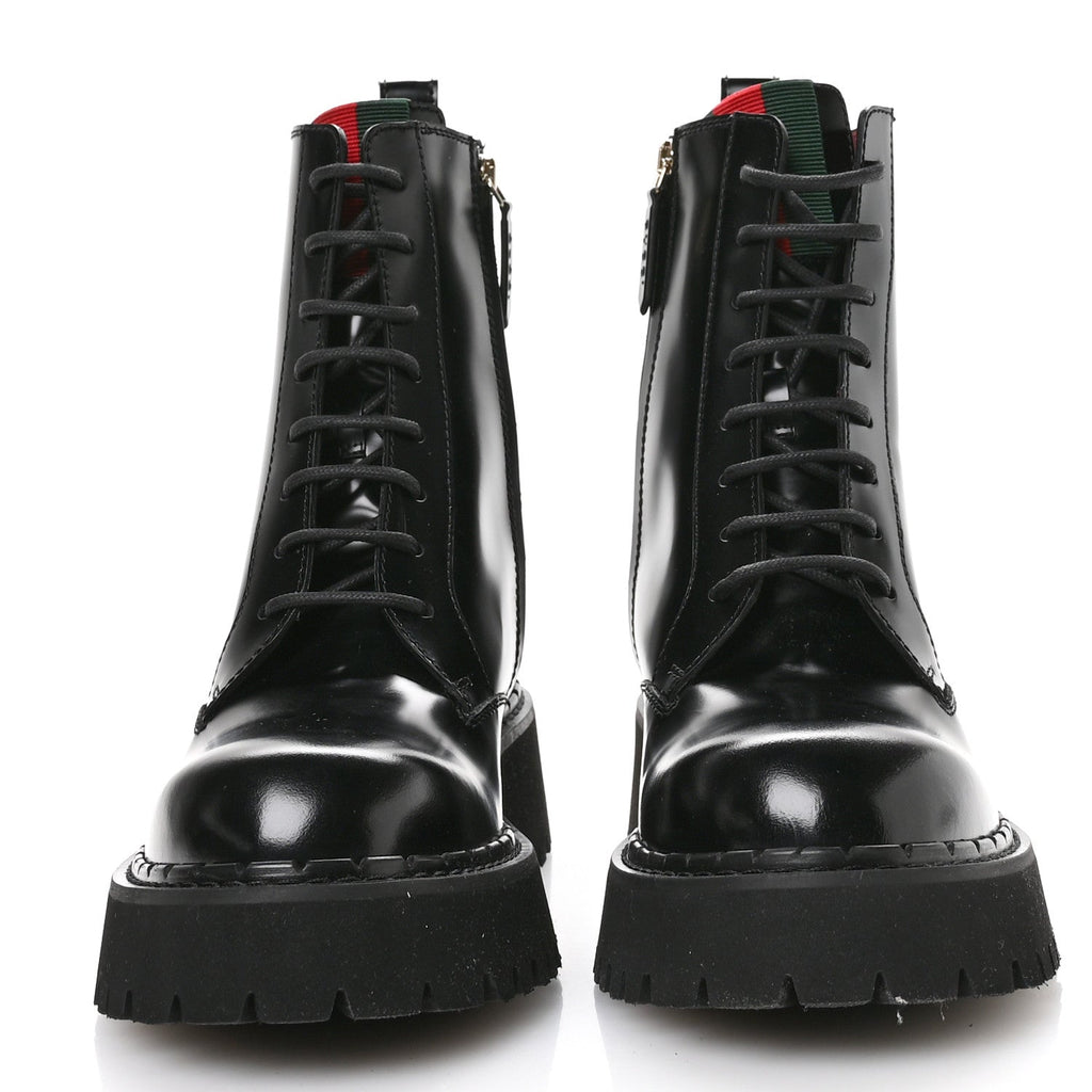 Gucci Spice Lux Nappa Web Combat Boots 40 Black