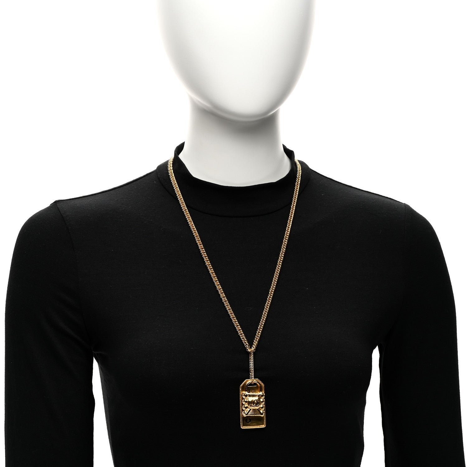 Chanel CC Padlock ID Dog Tag Charm Necklace Gold