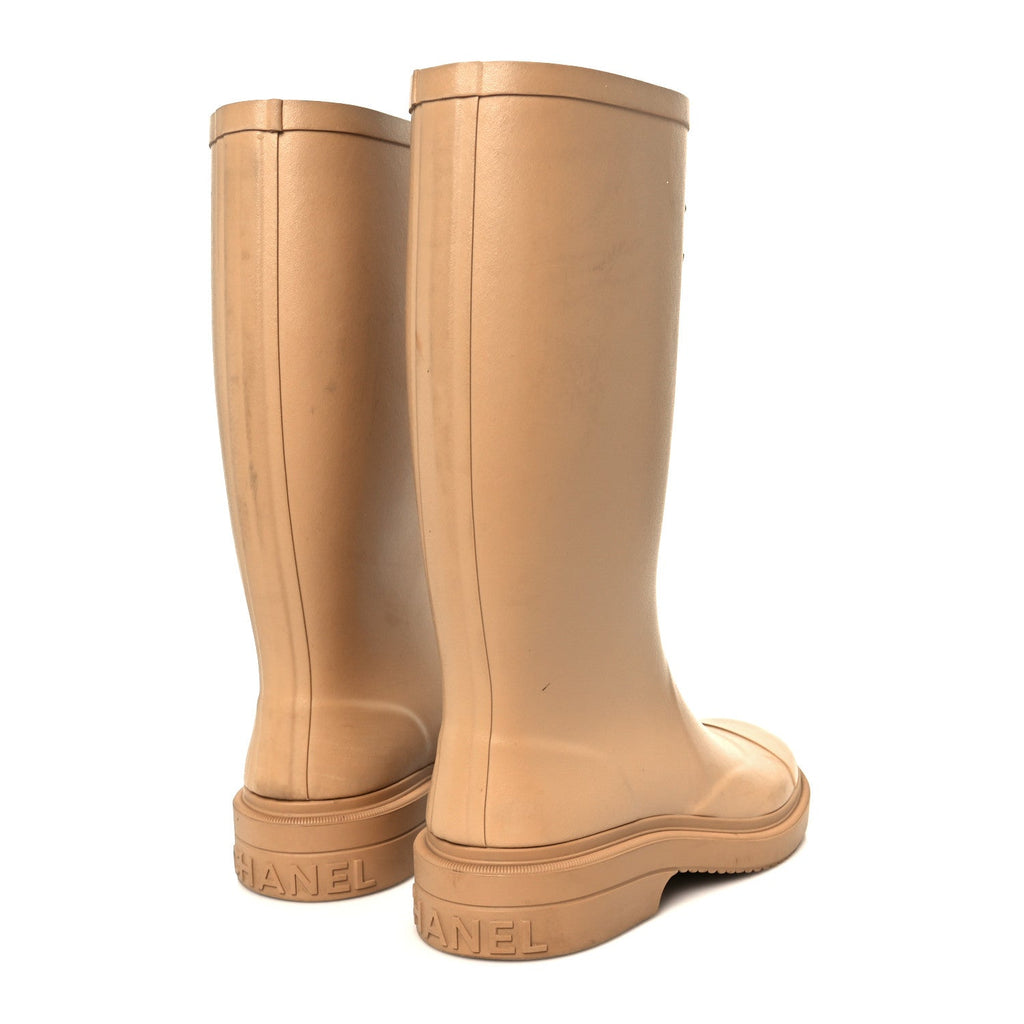 Chanel Caoutchouk CC High Boots 37 Beige