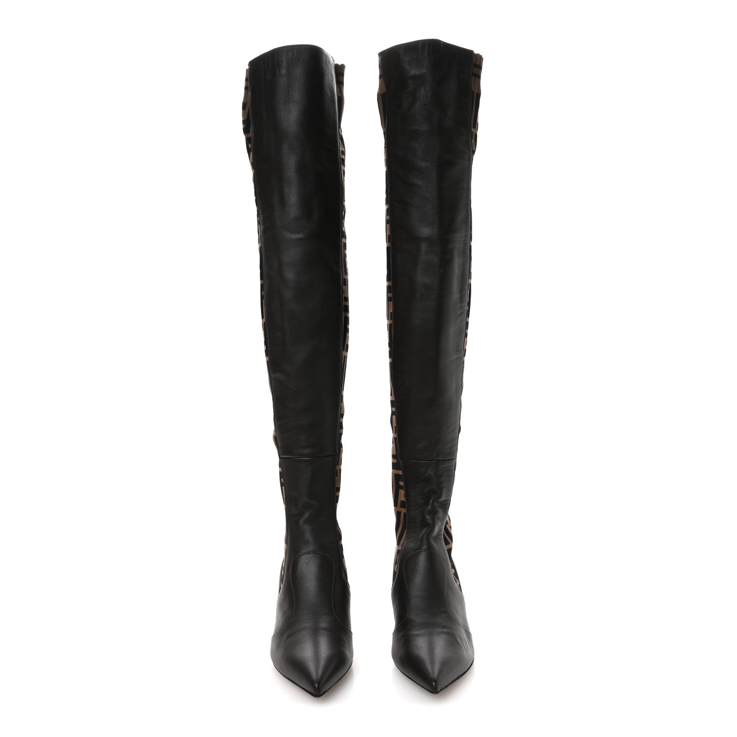 Fendi Nappa Microfiber Fabric FF Rockoko Thigh High Boots 37 Ebano Tobacco Black