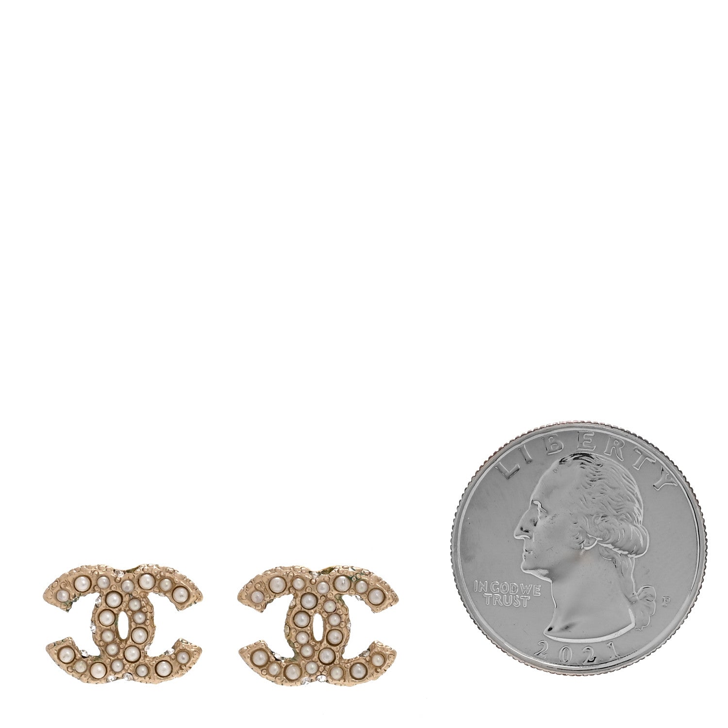 Chanel Metal Graduated Pearl Crystal CC Earrings Light Gold