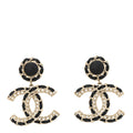 Chanel Lambskin CC Chain Drop Earrings Black Gold