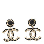 Chanel Lambskin CC Chain Drop Earrings Black Gold