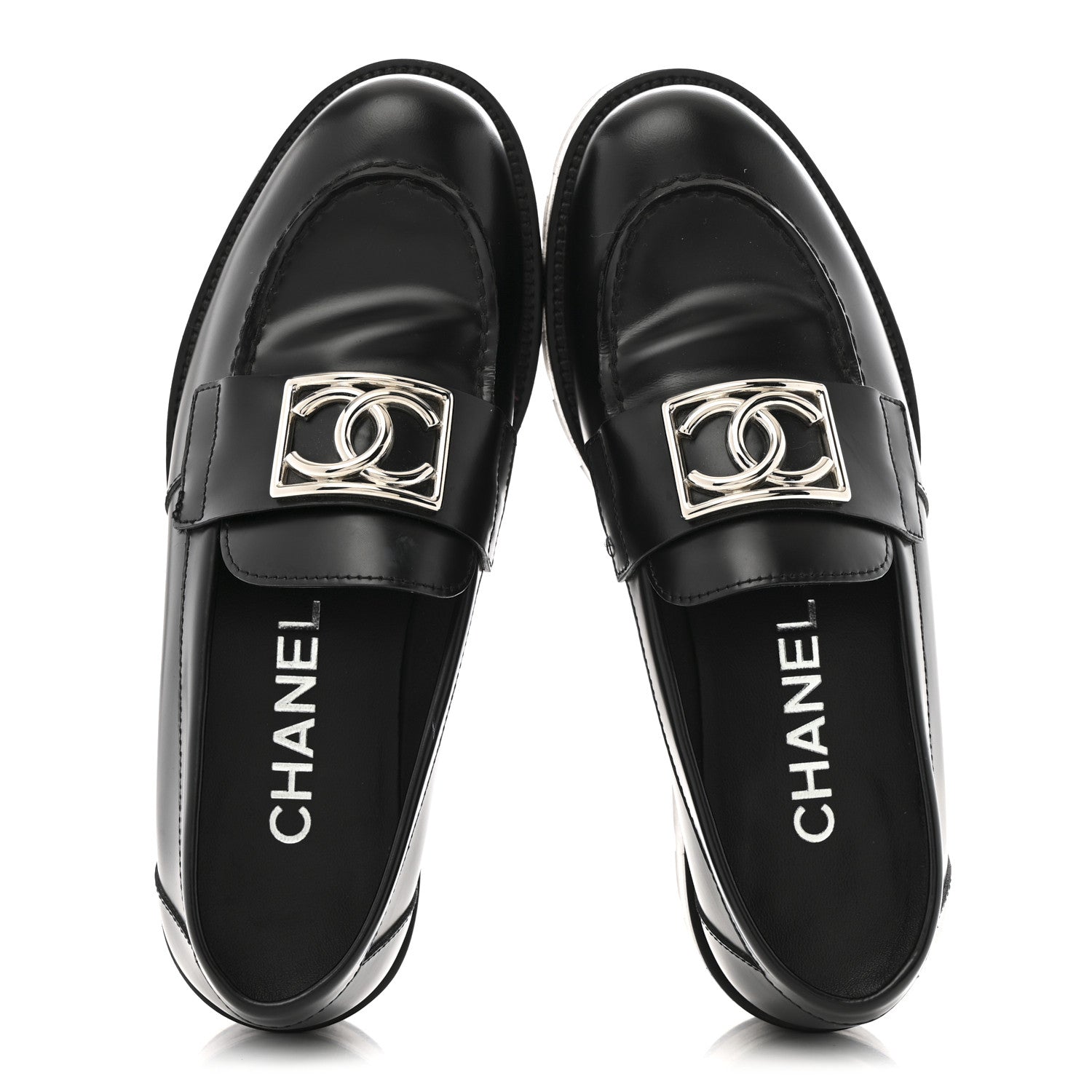Chanel Calfskin Metal CC Loafers 35 Black