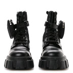Prada Spazzolato Rois Nylon Metal Triangle Logo Monolith Pouch Pocket 55mm Boots 40 Black