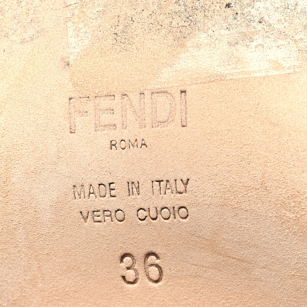 Fendi Glazed Fabric FF 1974 Cutwalk Ankle Boots 36 Mogano Panna
