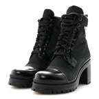 Prada Spazzolato Re-Nylon Metal Triangle Logo Lace Up 85mm Ankle Boots 39 Black