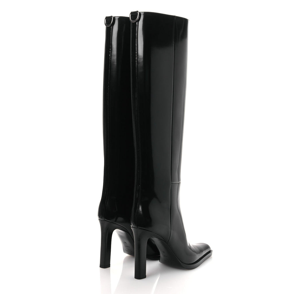 Saint Laurent Vitello Marilyn Nina 95 Knee High Boots 38 Black