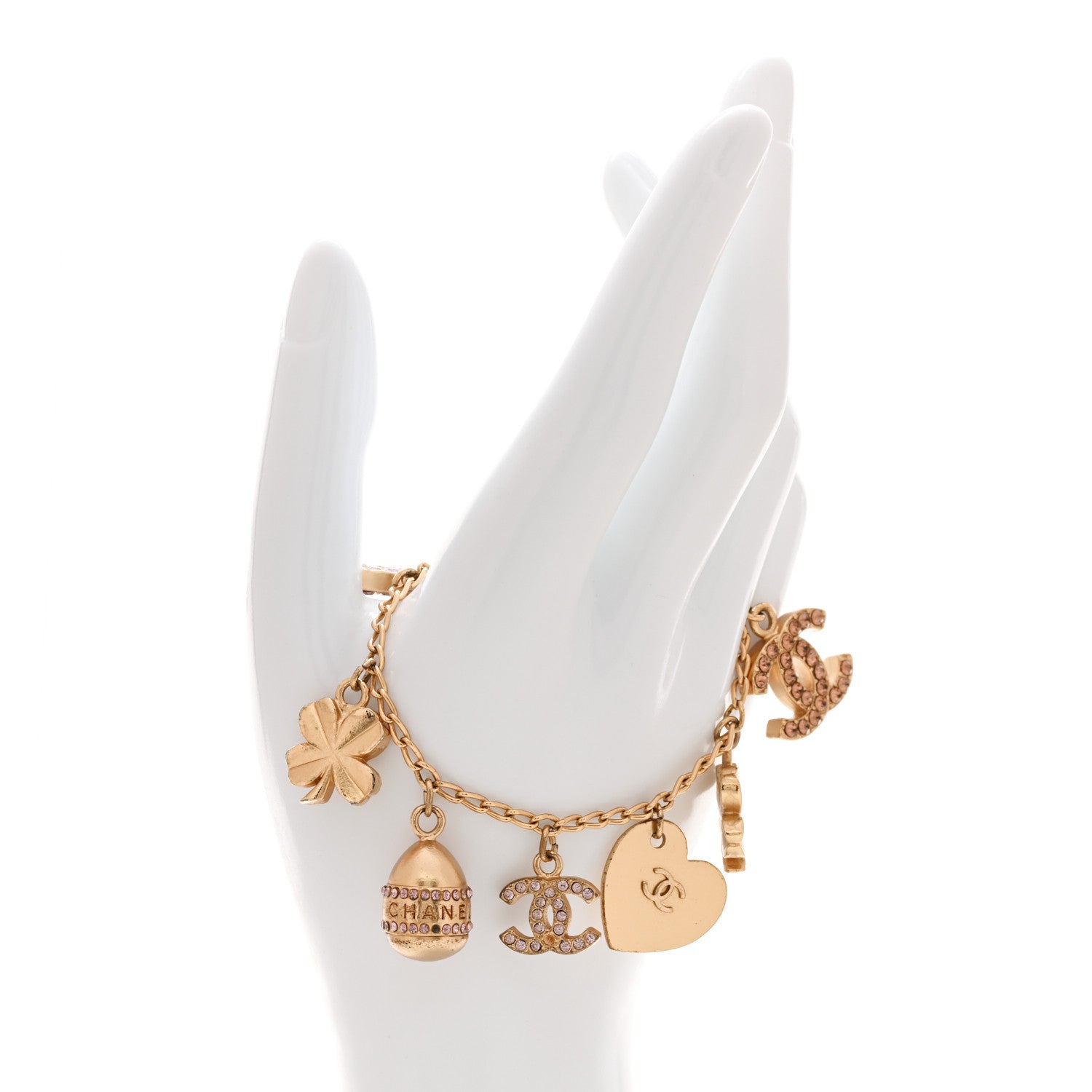 Chanel Metal Crystal Lucky Charms Bracelet Gold Pink