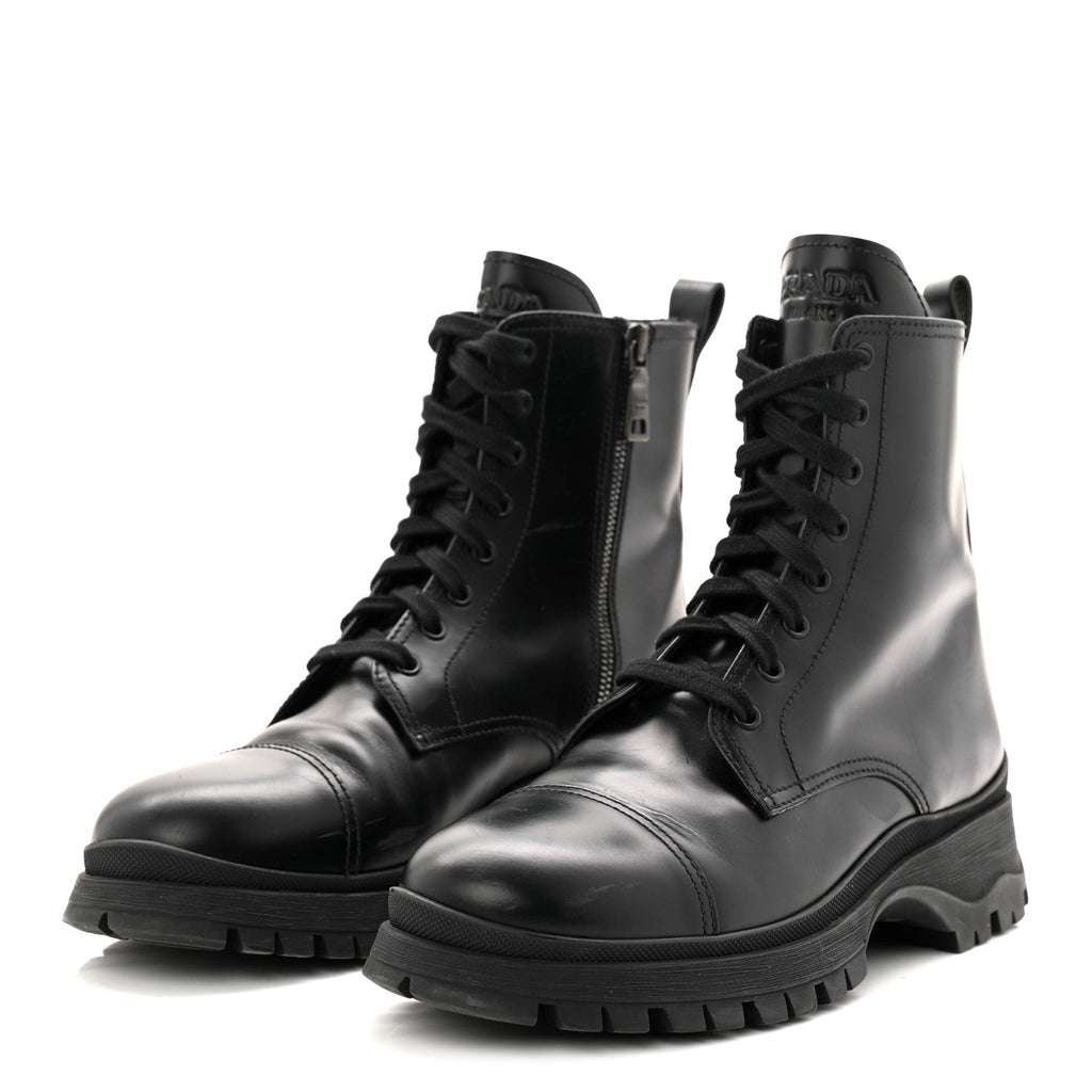 Prada Spazzolato Captoe 30mm Combat Boots 39 Black
