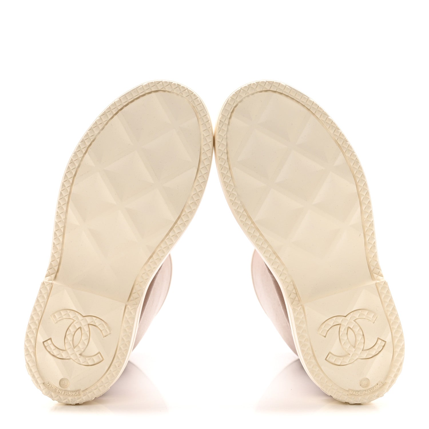 Chanel Caoutchouk CC High Boots 38 Beige White