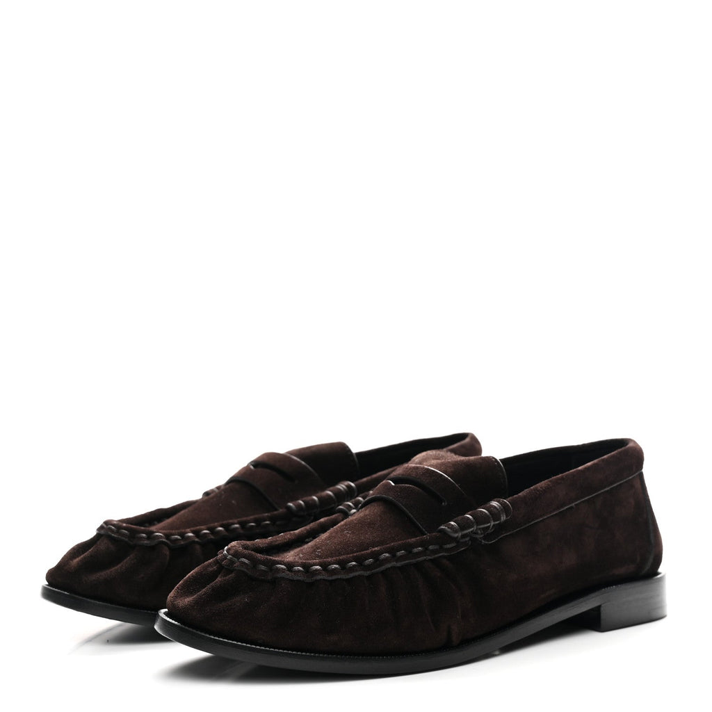 Saint Laurent Suede Le Loafer 15 Penny Slippers 37.5 Dark Chocolate