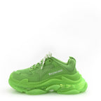 Balenciaga Fabric Mesh Clear Sole Womens Triple S Sneakers 36 Fluo Green