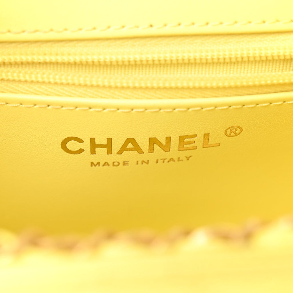 Chanel Shiny Aged Calfskin Quilted Nano Kelly Shopper Light Yellow
