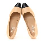 Chanel Lambskin Cap Toe Metal Heel Pumps 37.5 Beige Black