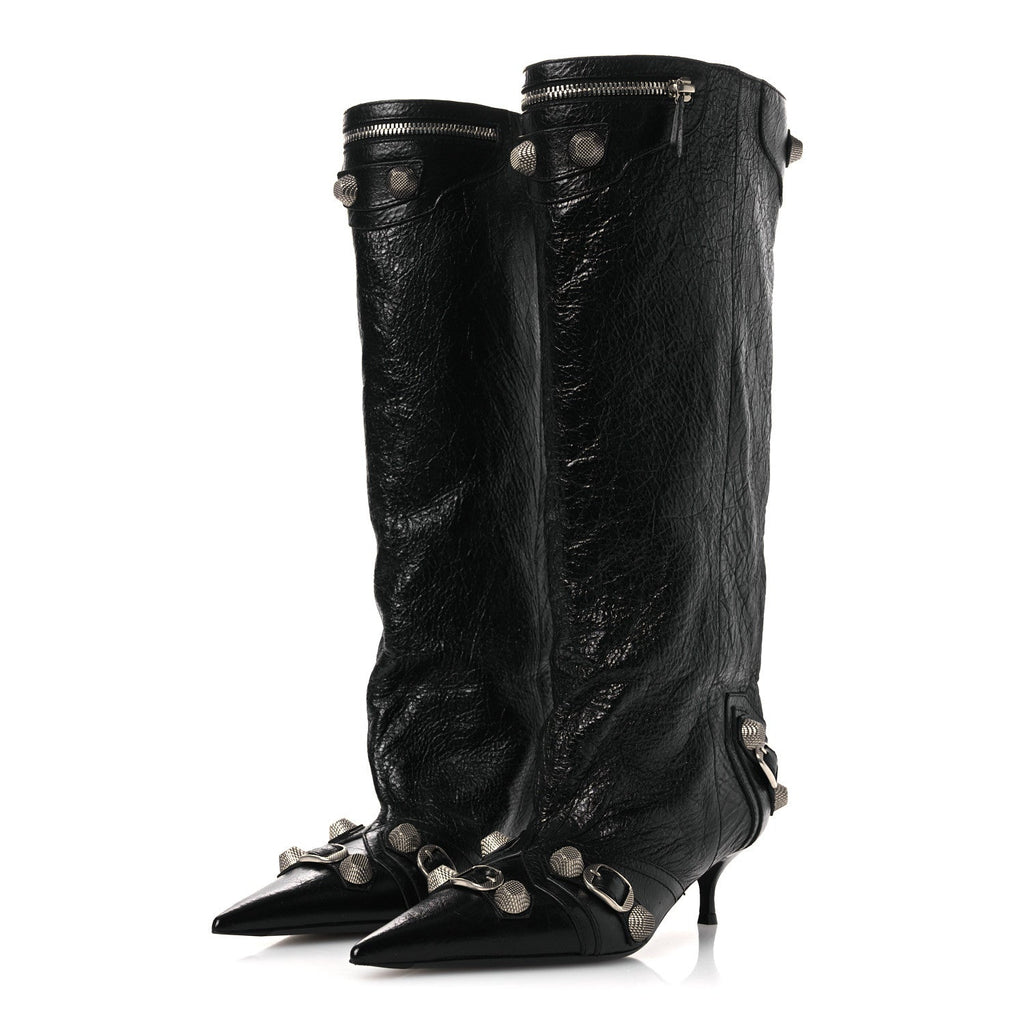 Balenciaga Agneau Arena Spiked Cagole 50mm Wide Boots 36 Black