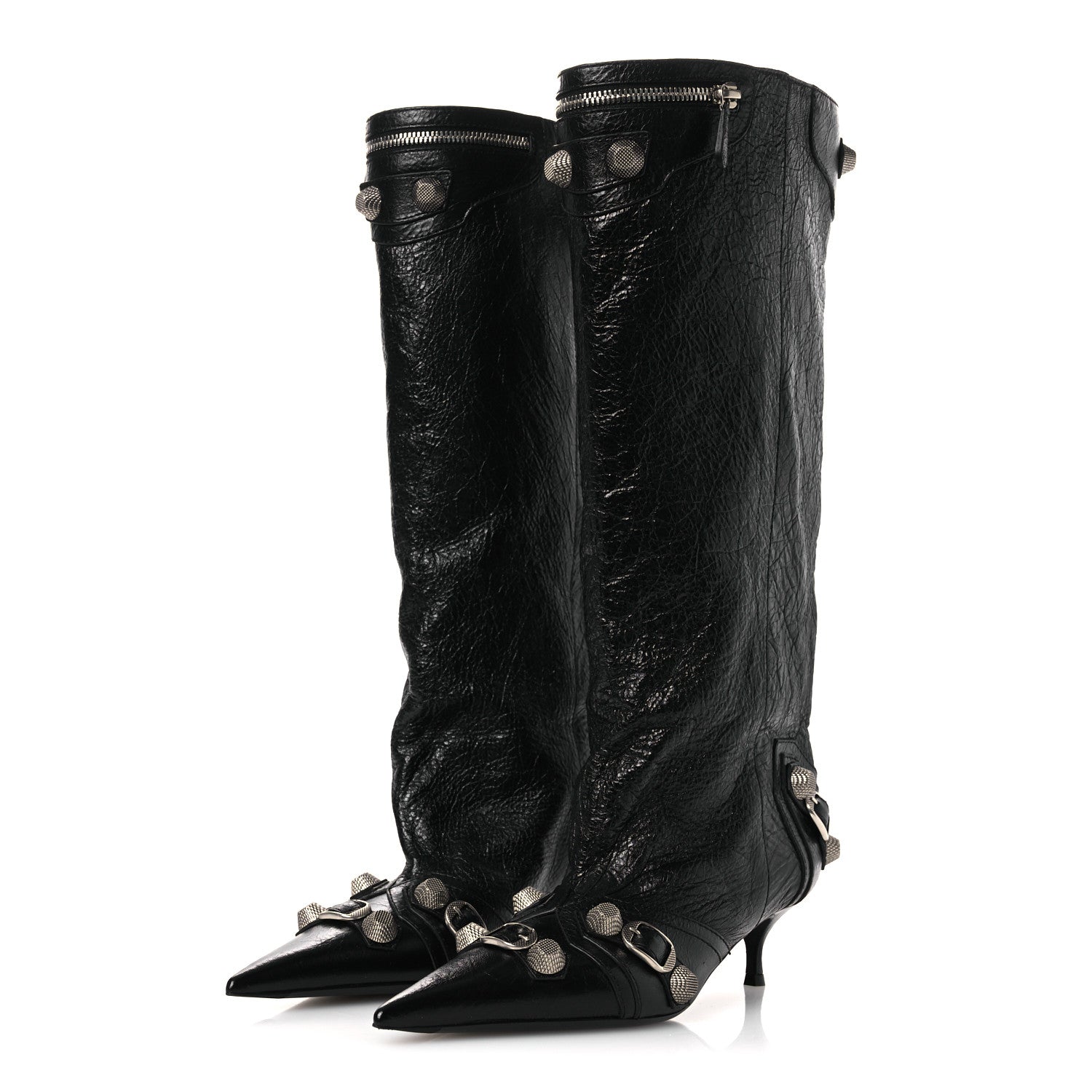 Balenciaga Agneau Arena Spiked Cagole 50mm Wide Boots 36 Black