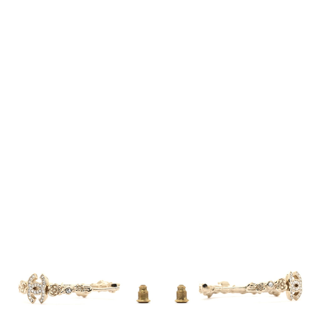 Chanel Crystal Camellia CC Hoop Earrings Gold