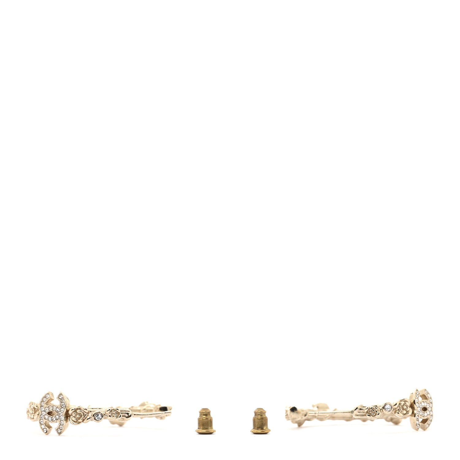 Chanel Crystal Camellia CC Hoop Earrings Gold