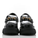 Gucci Magnum Calfskin Nappa Samoa Womens Horsebit Platform Chunky Lug Sole 40mm Loafers 35.5 Black
