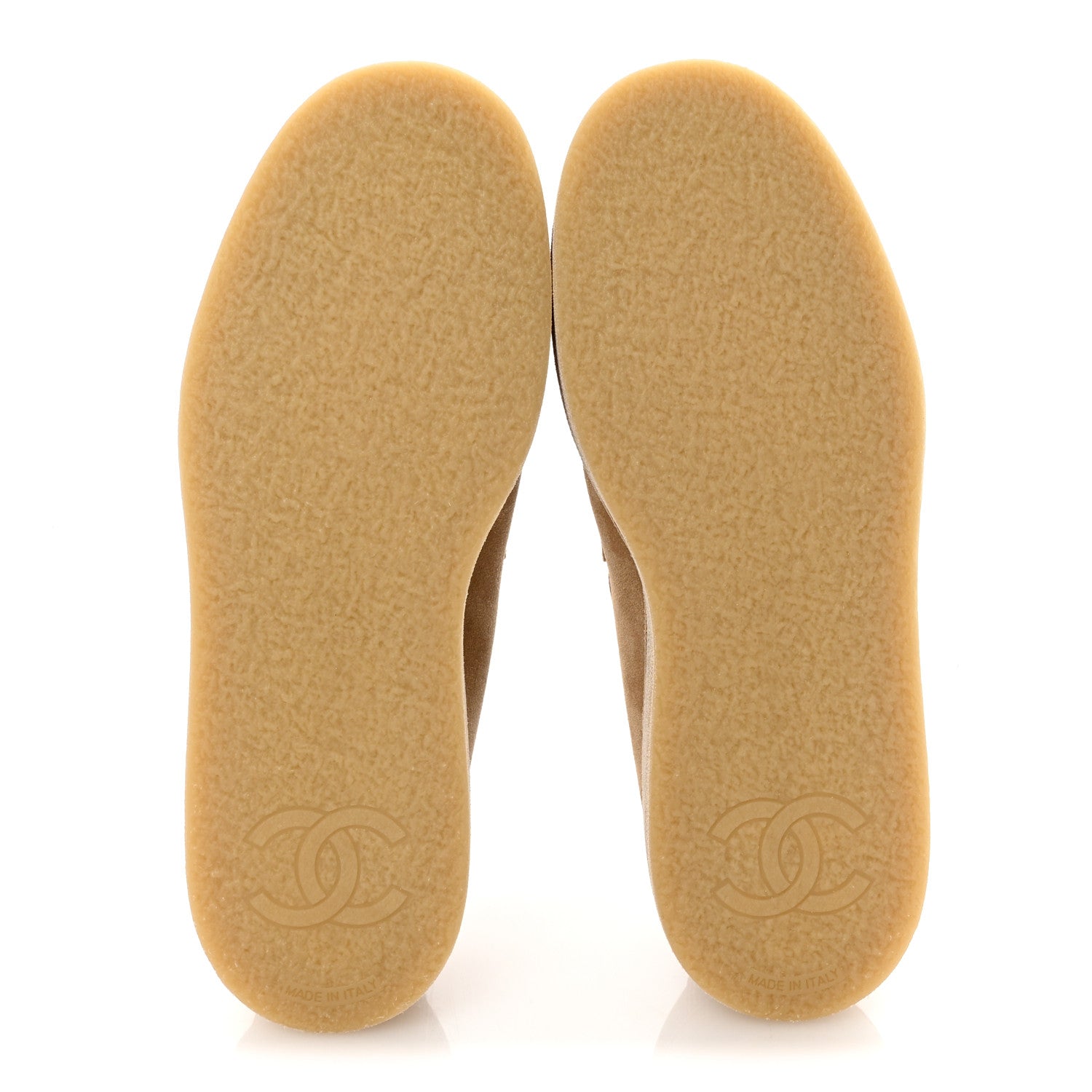 Chanel Suede Calfskin Pearl CC Moccasin Loafers 36.5 Dark Beige