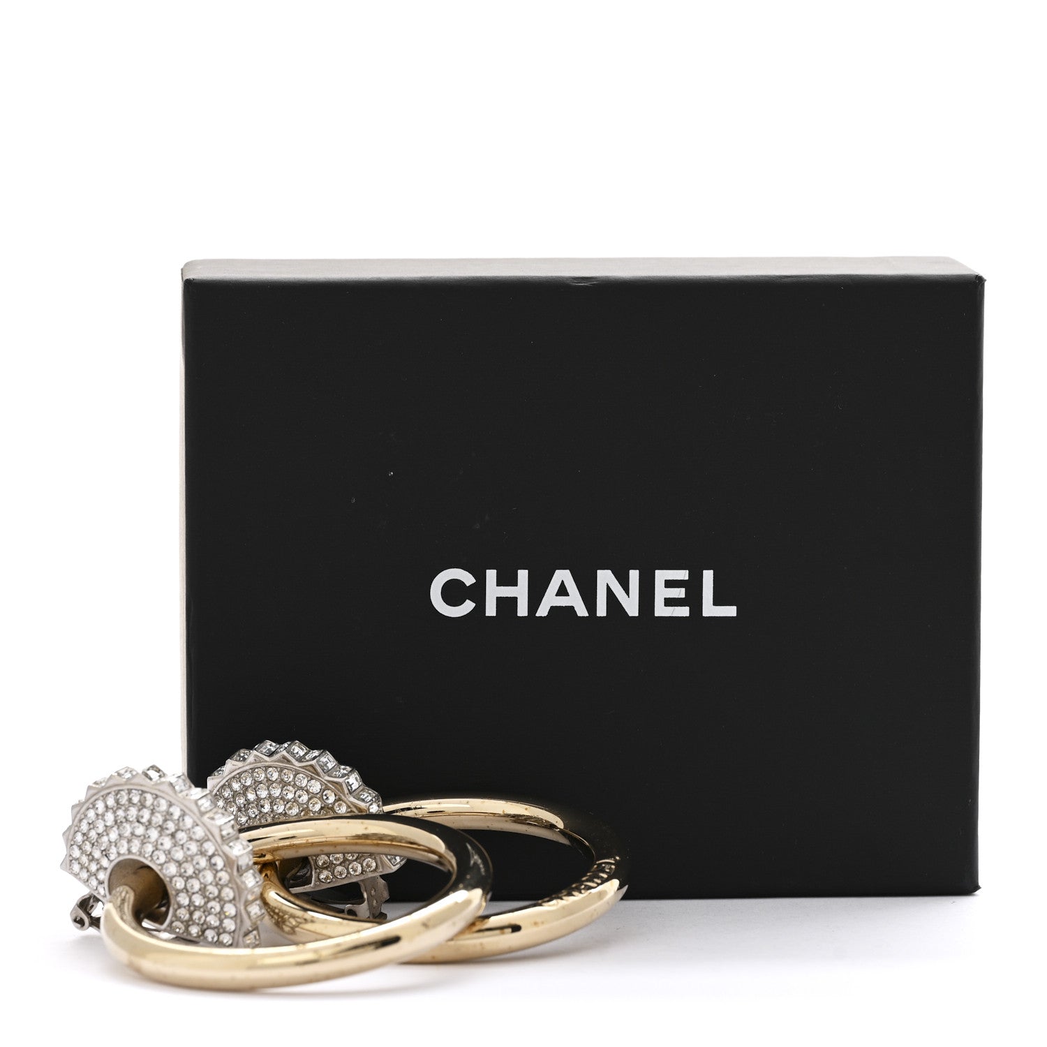 Chanel Baguette Crystal Hoop Clip On Earrings Gold