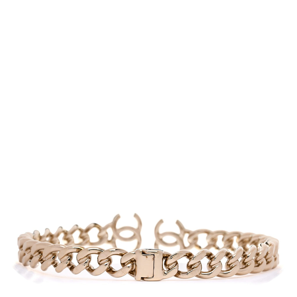 Chanel Metal CC Chain Link Choker Necklace L Gold