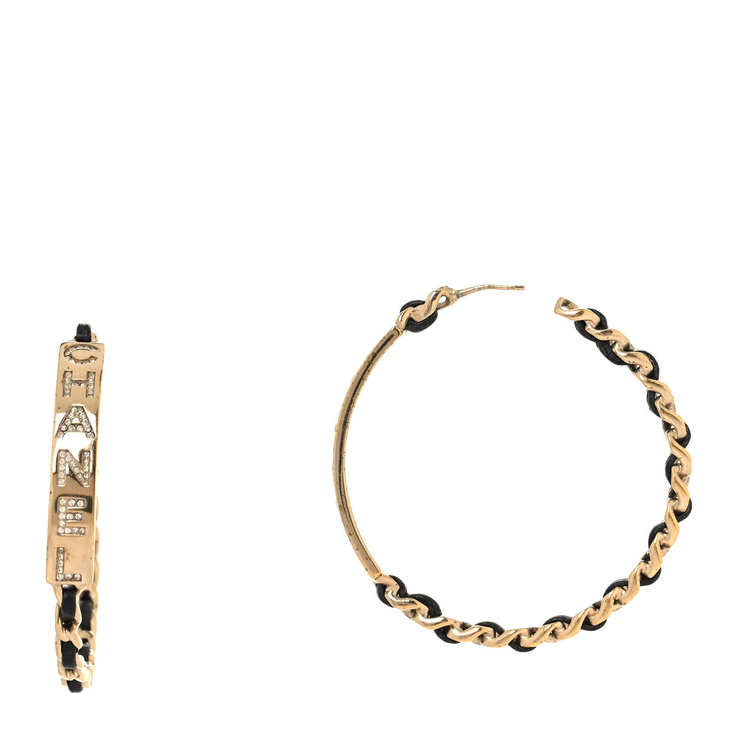 Chanel Metal Lambskin Crystal Sergeant Chanel Hoop Earrings Gold