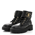 Chanel Lambskin Calfskin Quilted Lace Up Combat Boots 38 Black