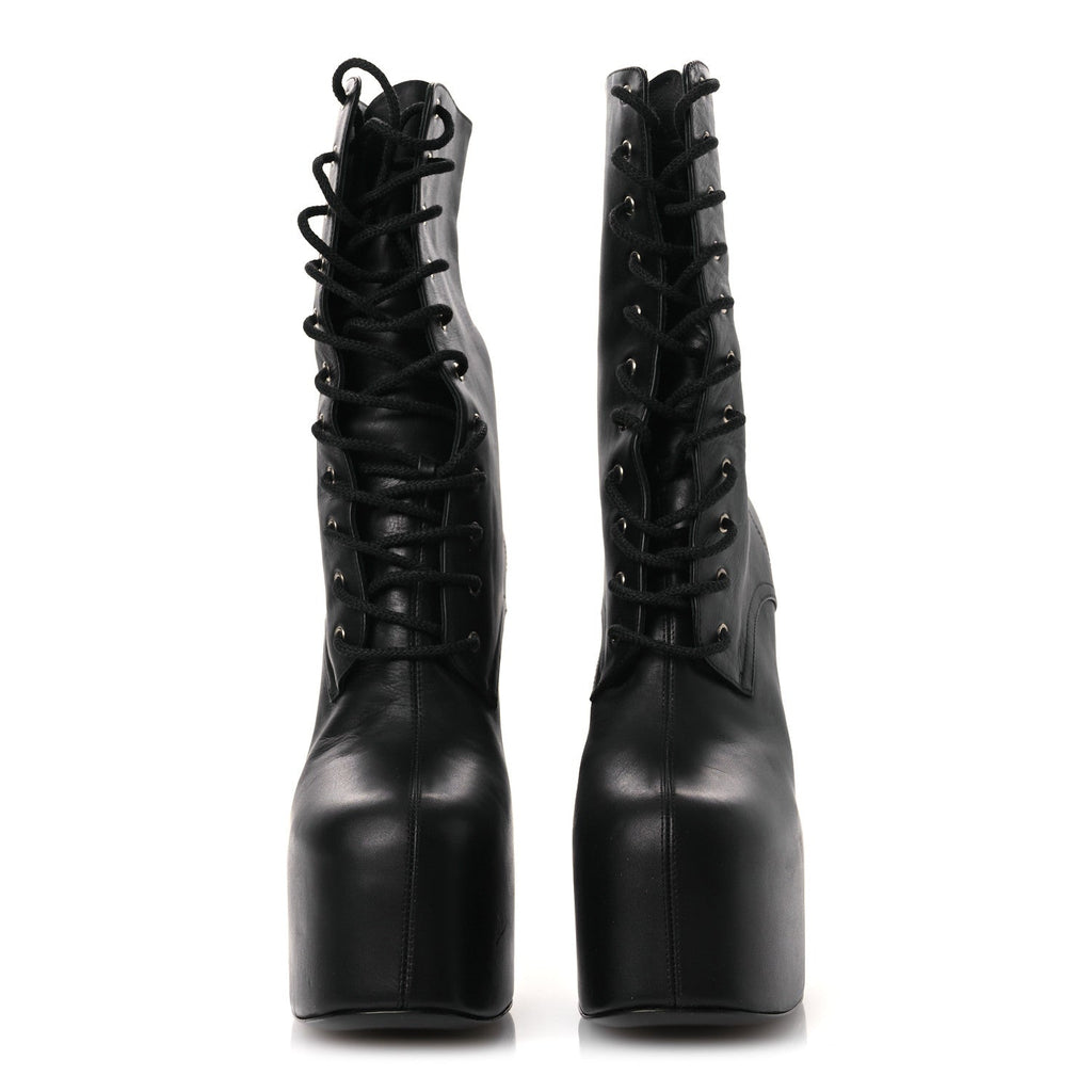 Saint Laurent Calfskin Mina Lace Up Platform Boots 40 Black