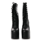 Saint Laurent Calfskin Mina Lace Up Platform Boots 40 Black