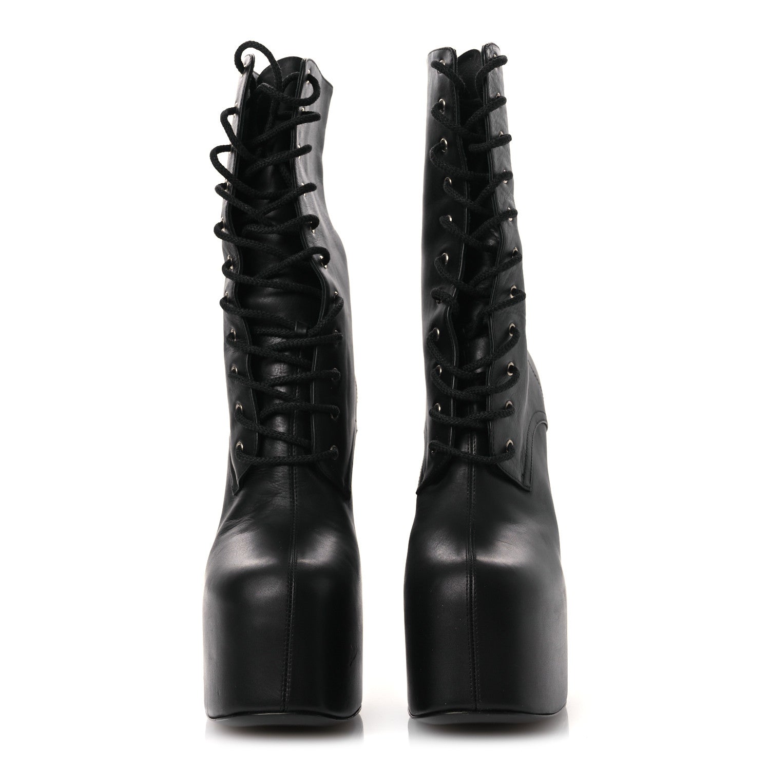 Saint Laurent Calfskin Mina Lace Up Platform Boots 40 Black