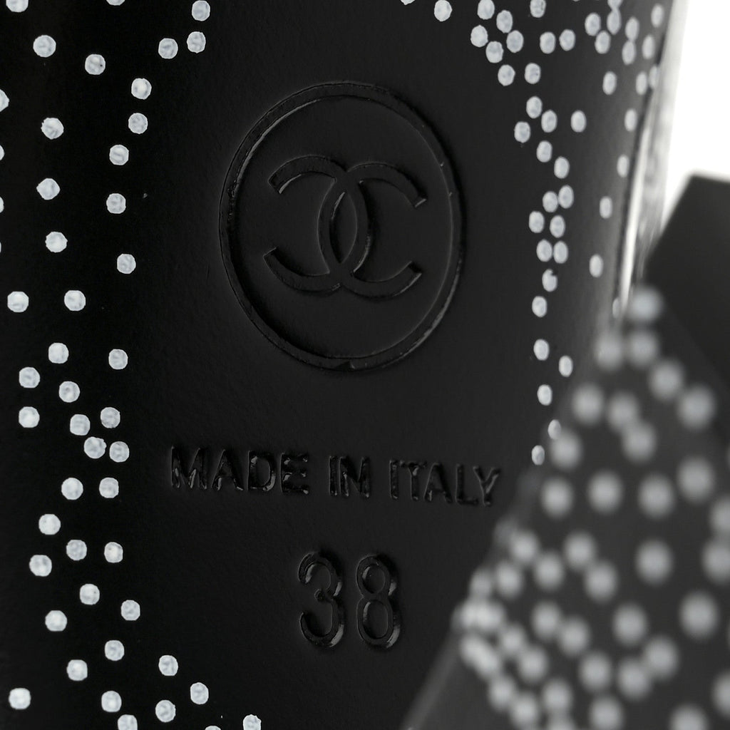 Chanel Calfskin Camellia Printed Ankle Boots 38 Black White
