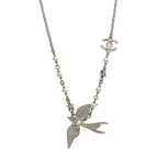 Chanel Pearl Crystal CC Star Bird Necklace Silver Pearly White