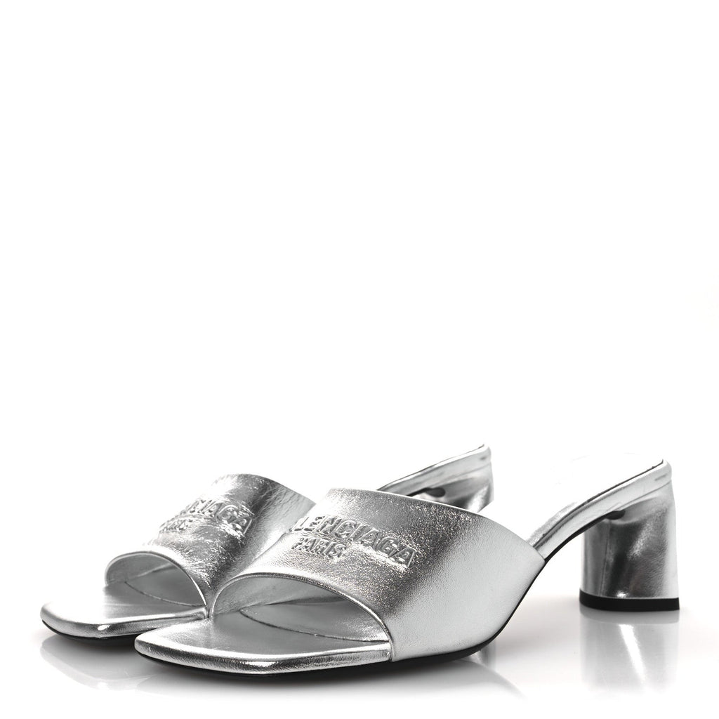 Balenciaga Metallic Sheepskin Duty Free 70mm Sandals 39 Silver