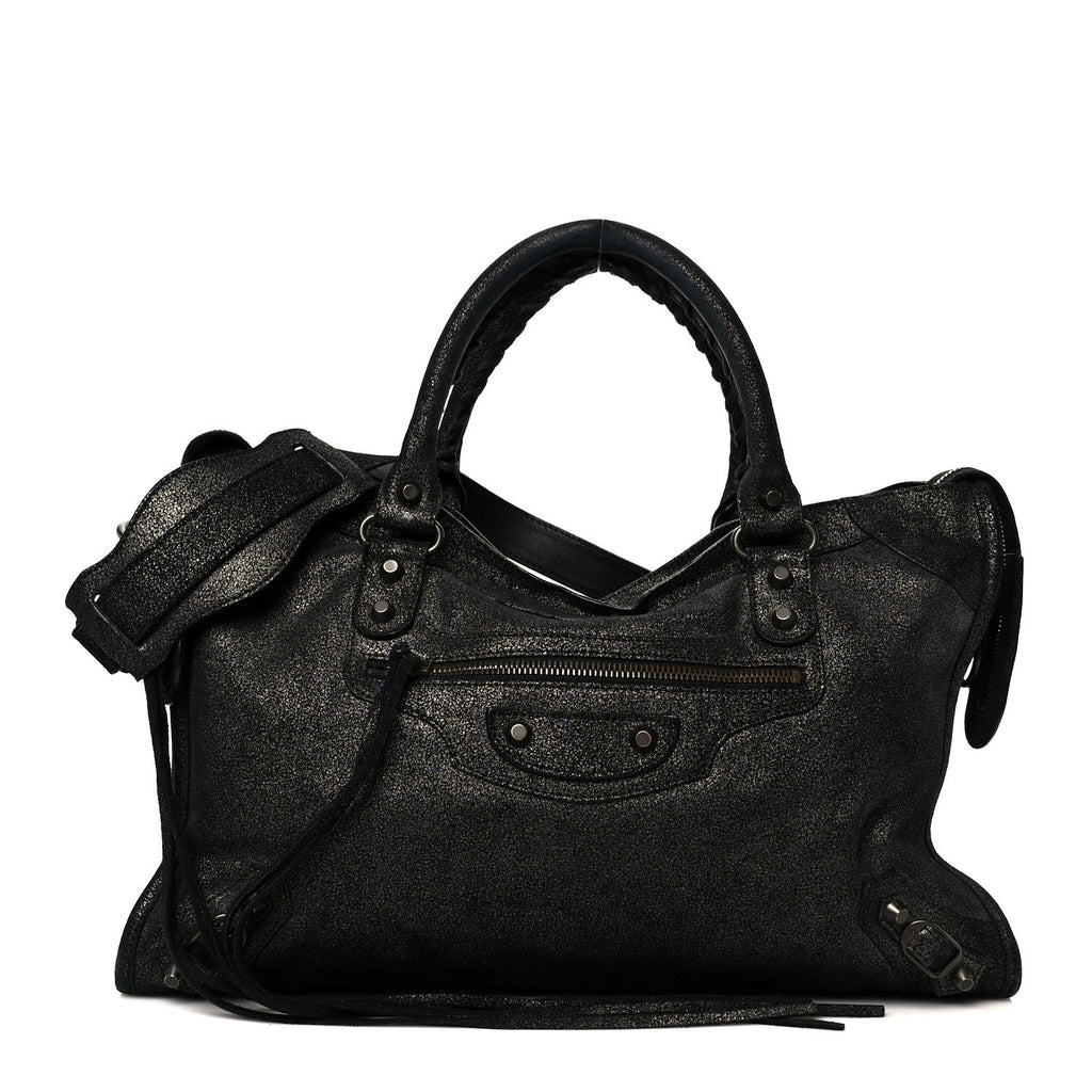 Balenciaga Metallic Craquele Calfskin Classic Hardware City Black