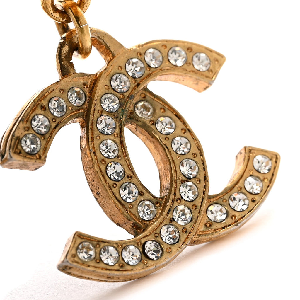 Chanel Pearl Crystal CC Drop Clip On Earrings Gold