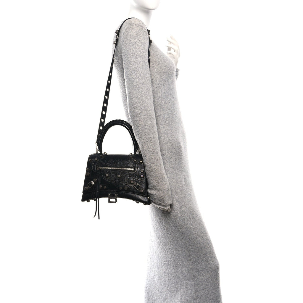 Balenciaga Arena Lambskin Medium Hourglass X Le Cagole Top Handle Bag Black