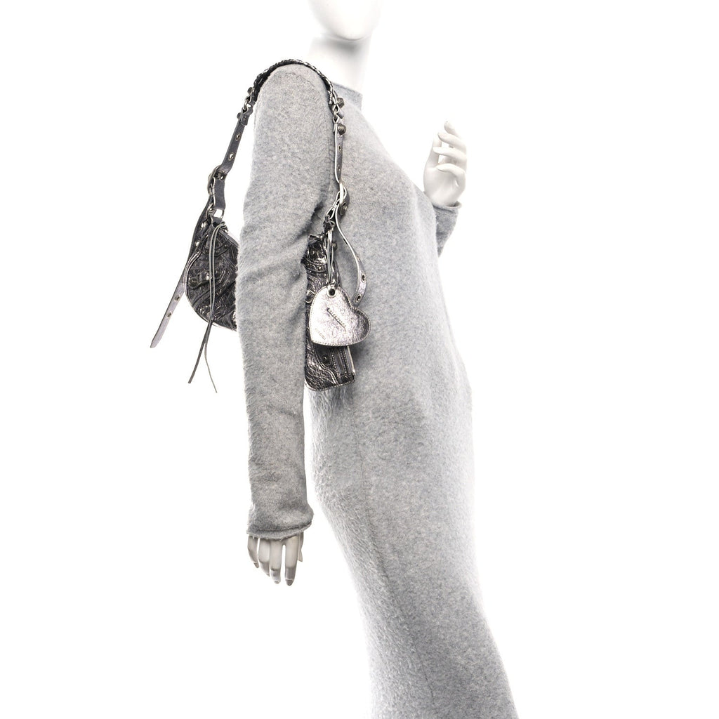 Balenciaga Metallic Agneau Arena Le Cagole Shoulder Bag XS Silver