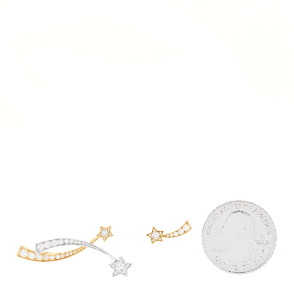 Chanel 18K Yellow White Gold Diamond Etoile Filante Earrings