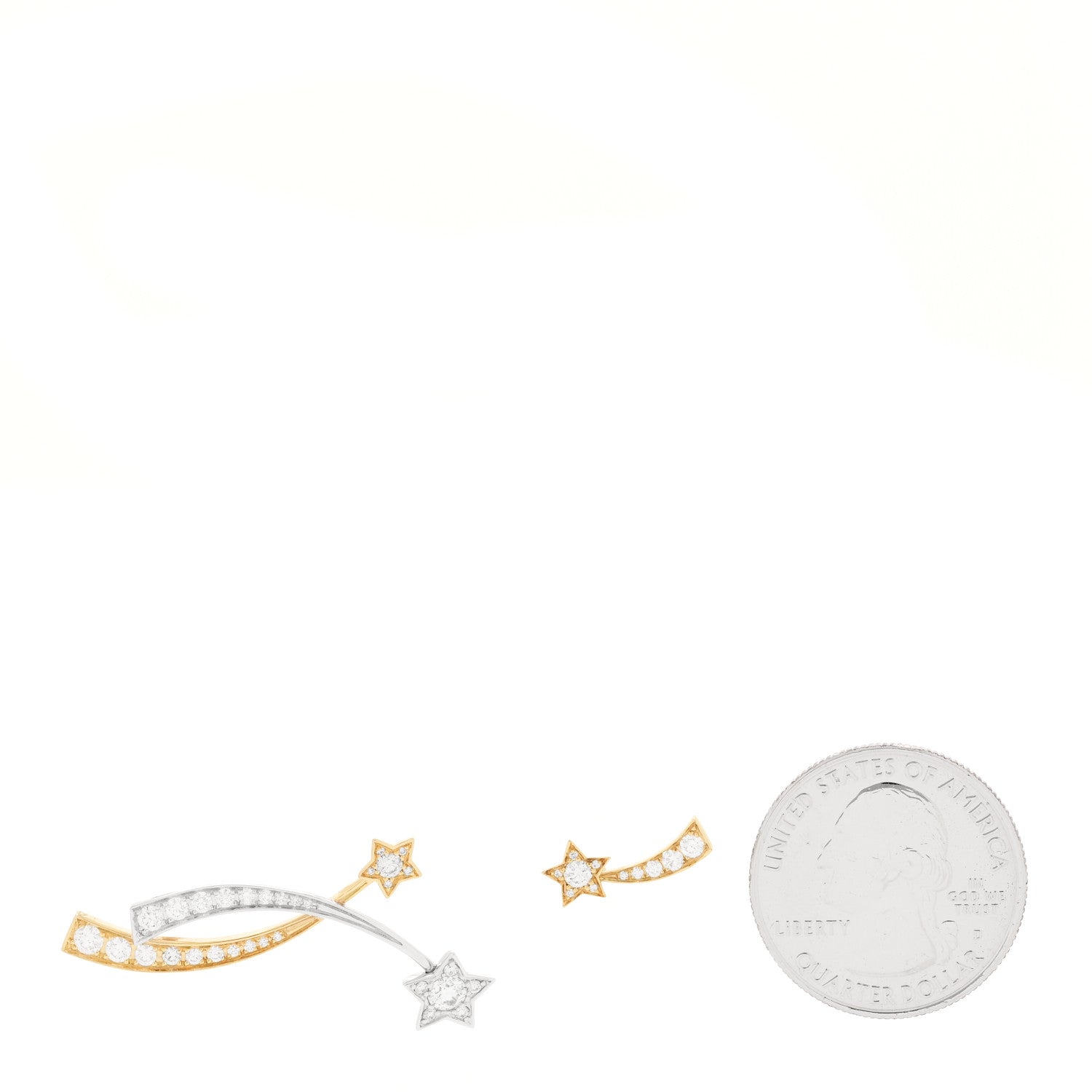 Chanel 18K Yellow White Gold Diamond Etoile Filante Earrings