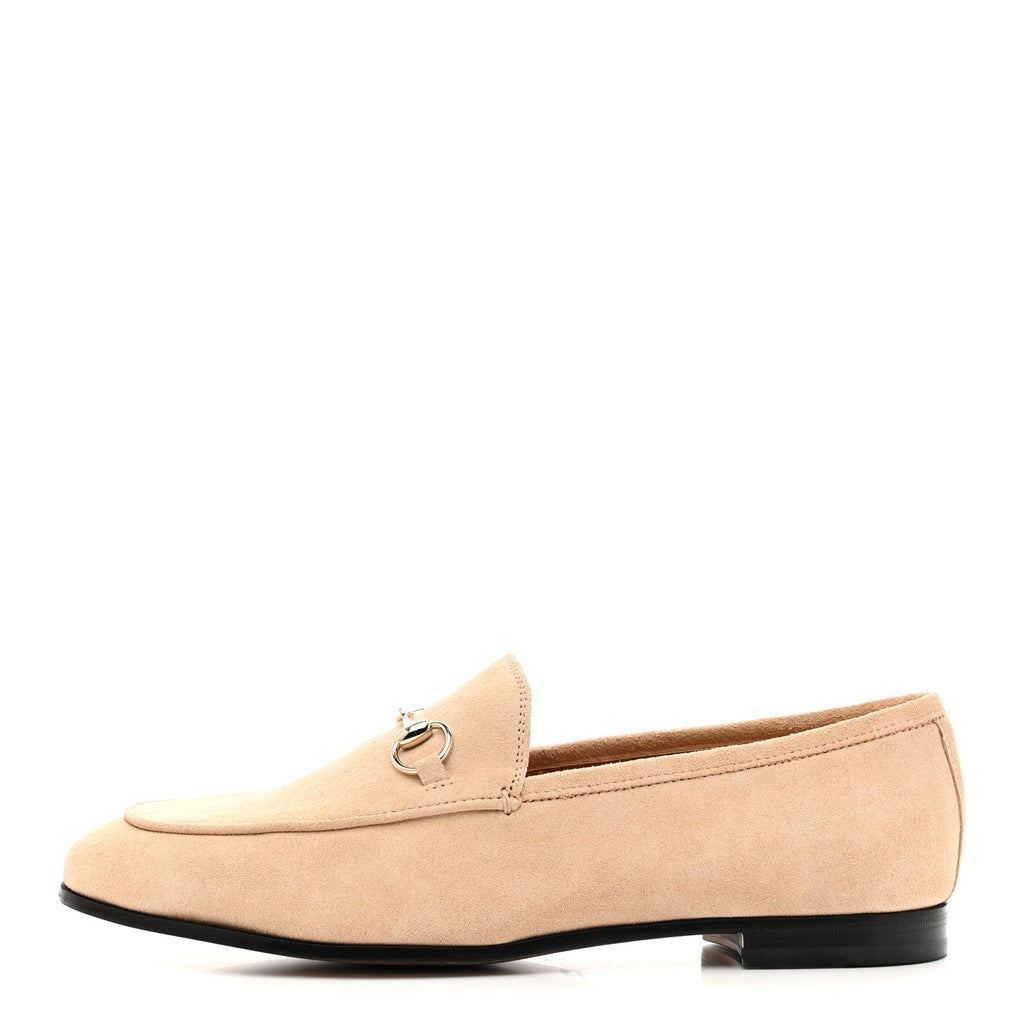 Gucci Suede Horsebit Womens Jordaan Loafers 39 Pink Sand