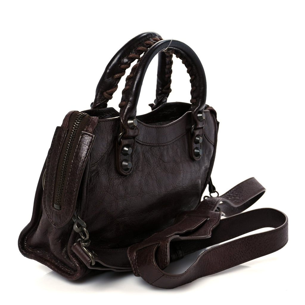 Balenciaga Agneau Classic Hardware Mini City Cigare Fonce