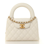 Chanel Shiny Aged Calfskin Quilted Nano Kelly Shopper White