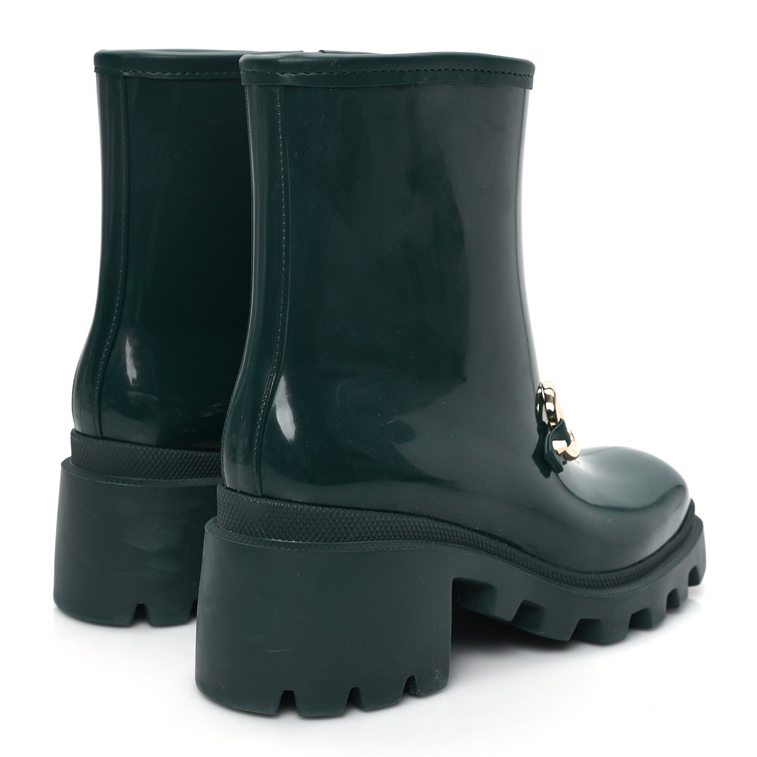 Gucci Rubber Womens Horsebit Ankle Boots 37 Vintage Green